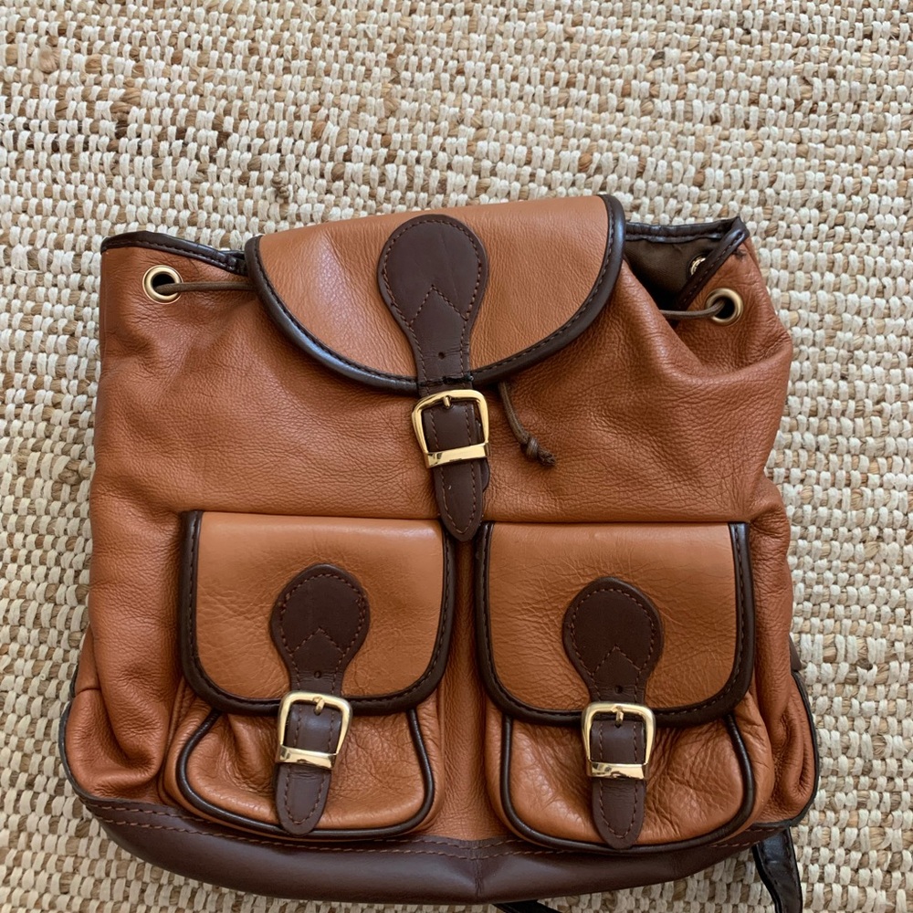 Brown Leather Backpack with Buckle Accents from Turkey.